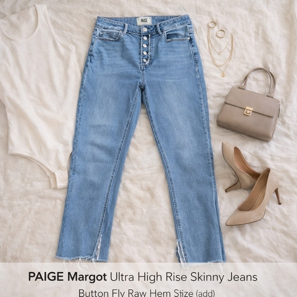 PAIGE Margot Ultra High Rise Skinny Jeans Button Fly Raw Hem Size 28 Slimming